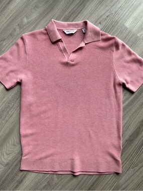 Kenneth Cole | Waffle Knit Sweater Polo Shirt in Heathered Coral (Small)